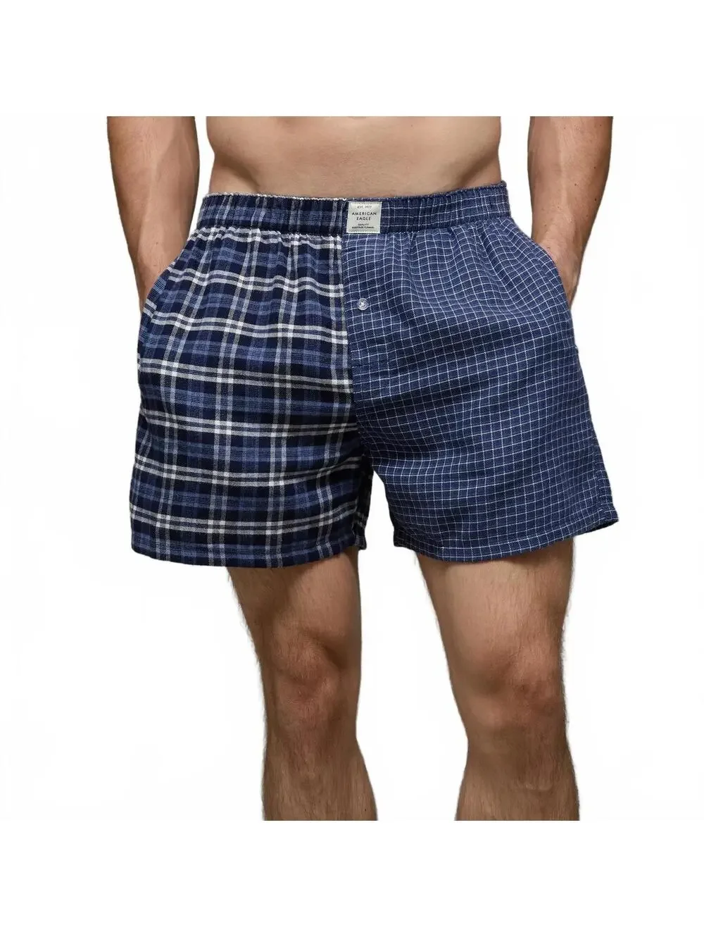 AEO Stretch Plaid Classic Boxer Short American Eagle NWT Navy Small
